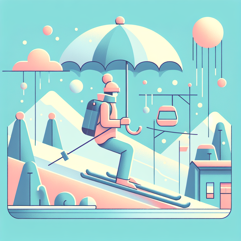 스키장에서 양산 사용하는 모습