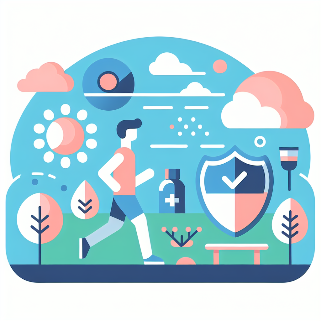 공원에서 운동하는 모습과 자외선 차단의 중요성