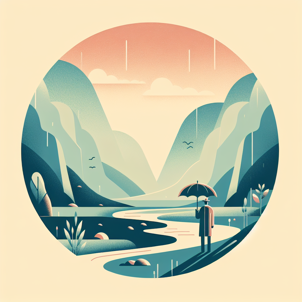 계곡에서 양산 사용하는 모습