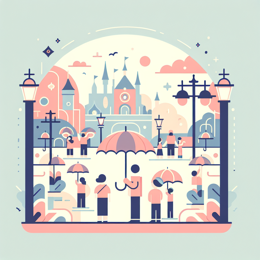 놀이공원에서 양산을 사용하는 모습