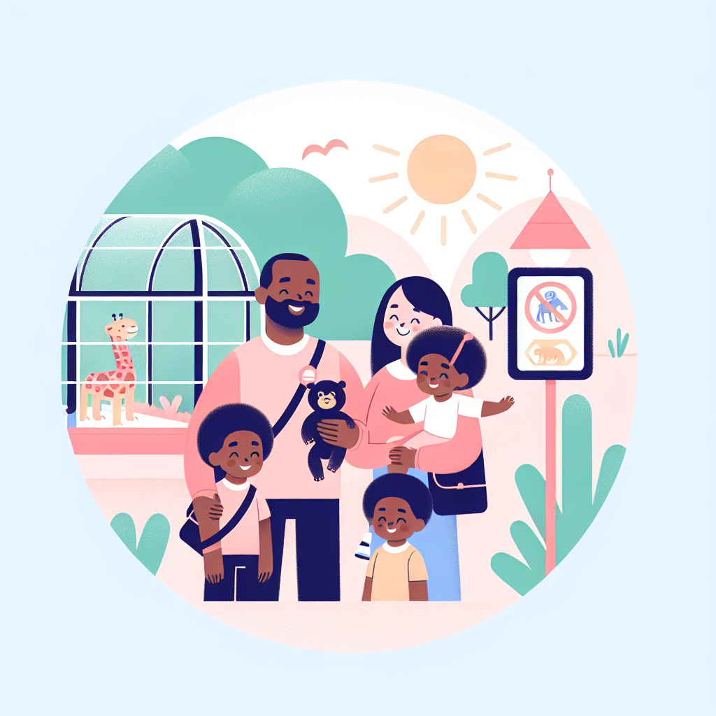 동물원에서 자외선 차단하는 가족의 모습