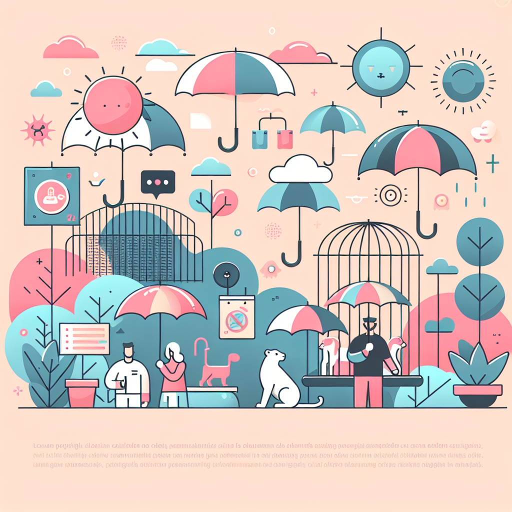 동물원에서 양산을 사용하여 자외선을 차단하는 모습