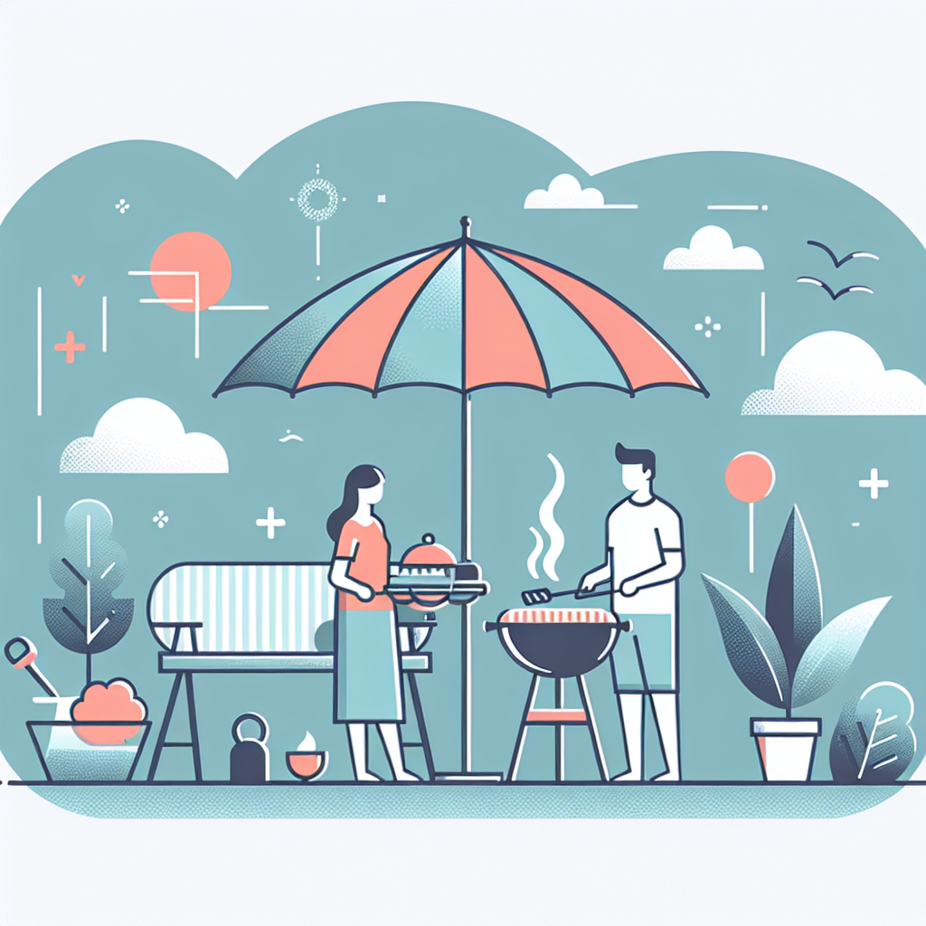 바베큐 할 때 양산 사용하는 모습