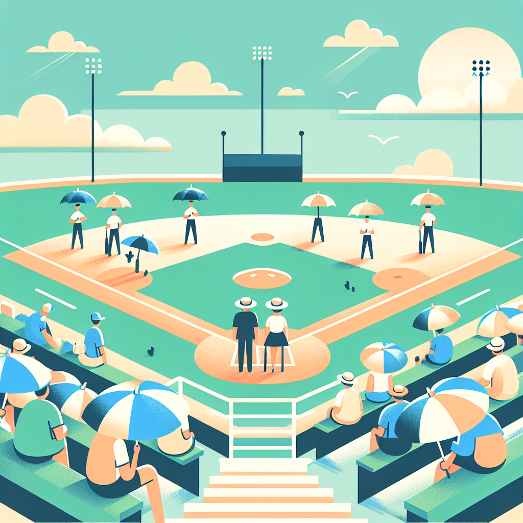 야구장에서 양산 사용하는 모습