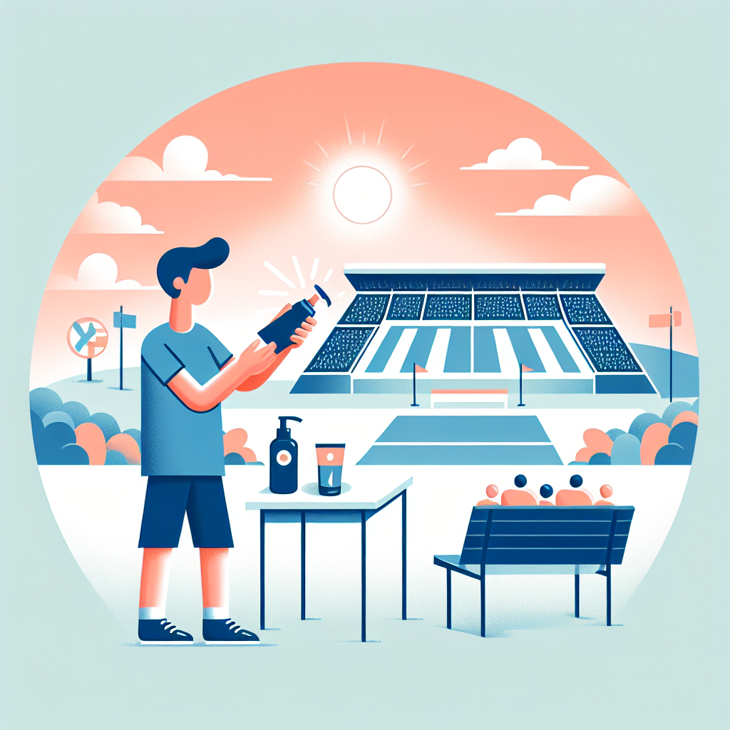 경기장 출발 전 자외선 차단제 바르기