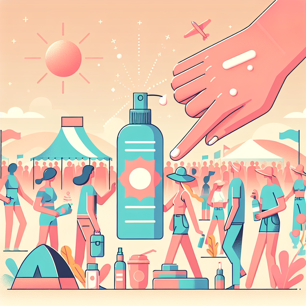 축제에서 자외선 차단하는 모습