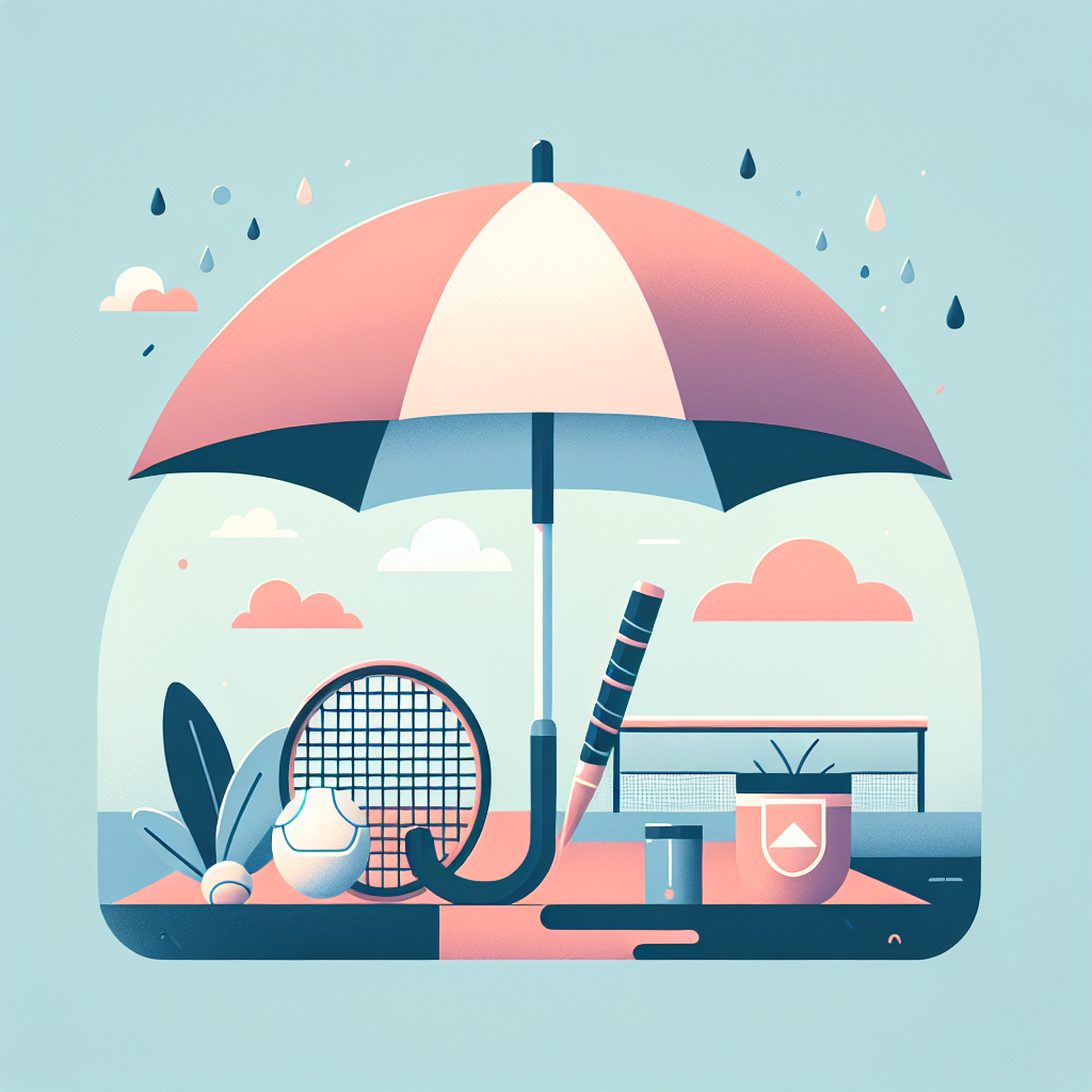 웨더웍스 양산으로 테니스 장비 보호하는 모습