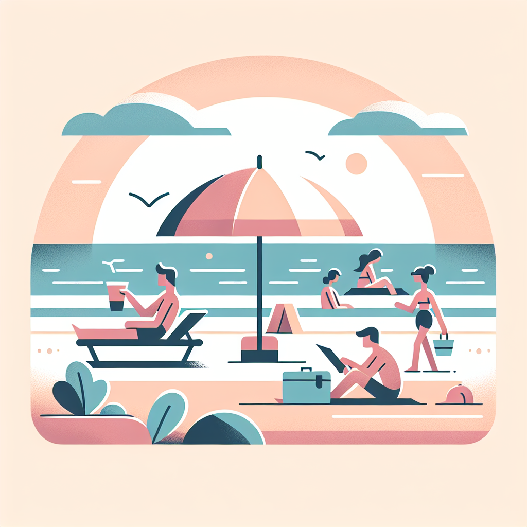 해변에서 그늘 활용하는 모습